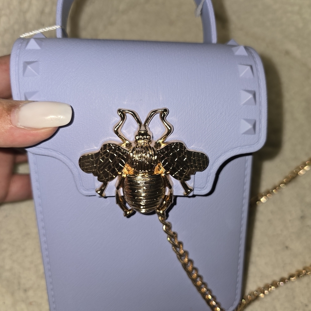 Elegant Blue Mini Bag with Gold Bee Detail - Picture 6 of 13